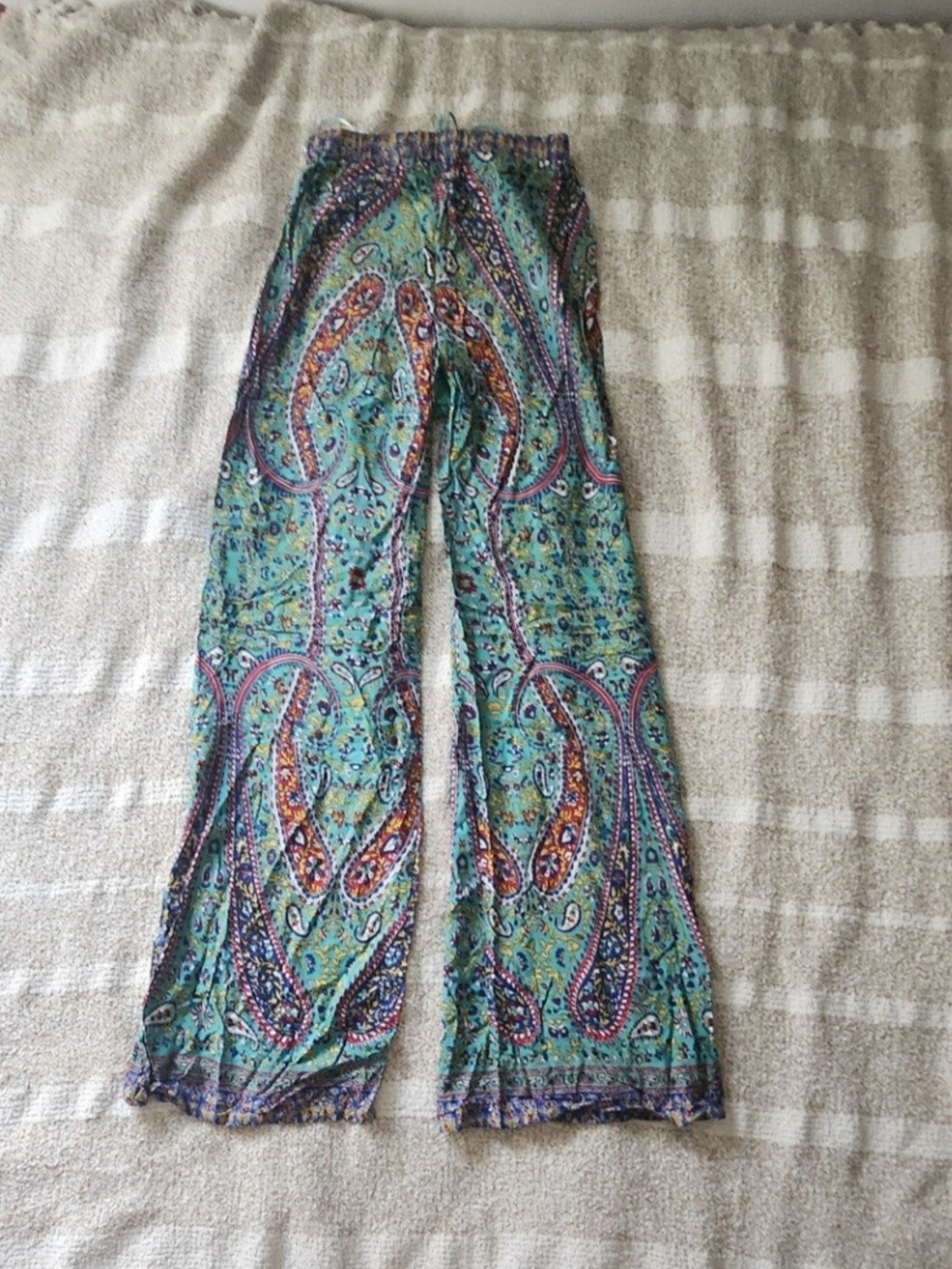 & Other Stories Teal Paisley Wide-Leg Pants